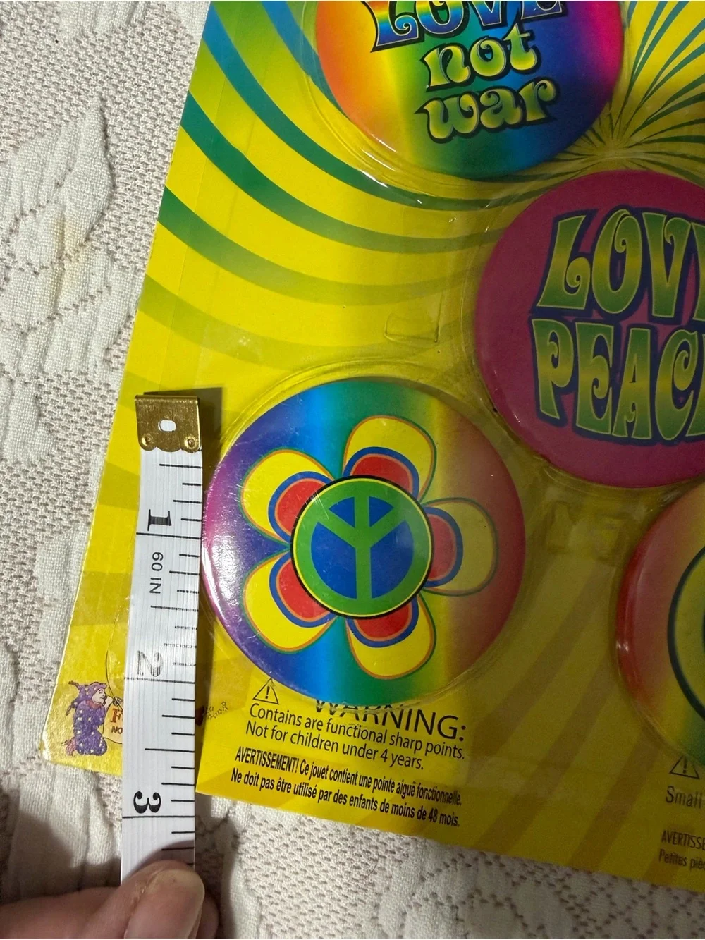 Set of 5 Large Hippie buttons NWT love not war  peace 60s costume backpack bag